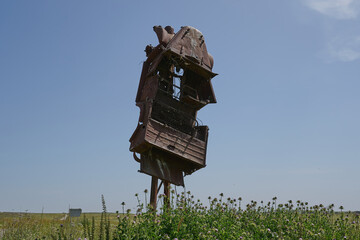 The rusty skeleton of a military vehicle in the Golan Heights after the six-day war