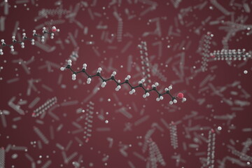 Cetyl alcohol molecule, ball-and-stick molecular model. Chemical 3d rendering