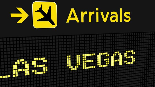 Las Vegas Arrival Animation Sign Board on Airport 4K Animation. Modern abstract airport signboard animation