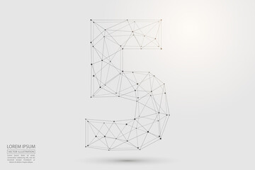 Abstract number five, figure 5, consisting of triangles, circles, spots of decay, stars. Vector eps 10.