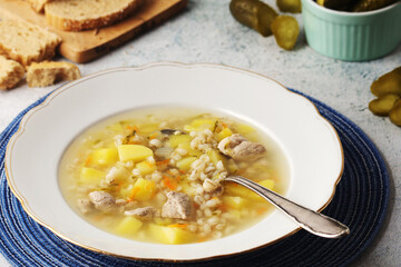 Rassolnik, traditional soup of Russian cuisine