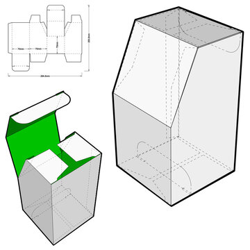 Chamfered Box (Internal measurement 70x70x70 cm) and Die-cut Pattern. EPS file is fully scalable. Prepared for real cardboard production.