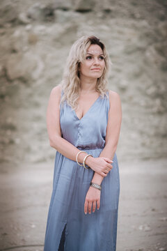 hippie woman in gray dress