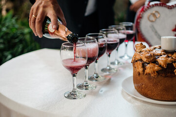 Glasses with sparkling wine on the table