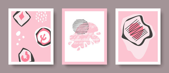 A trendy set of modern maps with hand-drawn details in pastel colors.Abstract art design for wall art, postcards, covers, brochures.