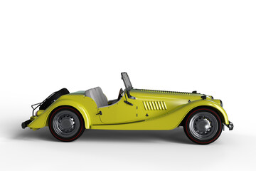 Fototapeta na wymiar 3D illustration of a vintage yellow sports car isolated on white.