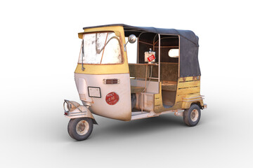 Front view 3D rendering of an Indian auto rickshaw isolated on white.