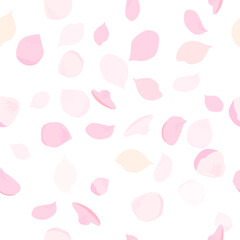 Pink flying petals of sakura seamless pattern. Vector illustration