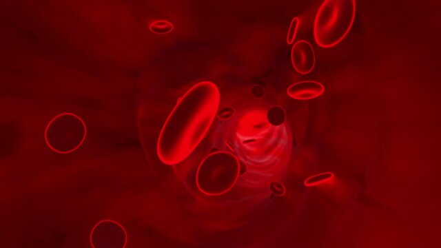 3D Animation of a Haemoglobin cell floating in a vessel like an artery or vein in the blood stream.