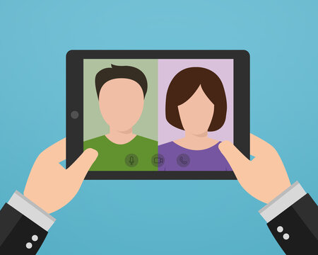 visio conf&eacute;rence sur tablette - r&eacute;union de travail