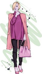 Cute modern girl sketch in standing position,