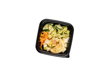 Lunch box with food ready to go . Food delivery. Catering. Office food lunch healthy lifestyle concept. Top view. Isolated. 
