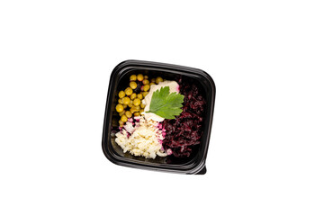 Lunch box with food ready to go . Food delivery. Catering. Office food lunch healthy lifestyle concept. Top view. Isolated. 