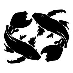Zodiac sign Pisces silhouette, one of the 12 horoscope signs, pair of fish koi carp