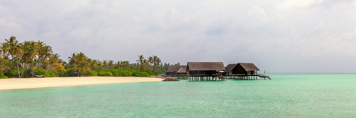 Panoramic Shot of  Maldivian Water Bungalows