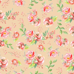 Seamless watercolor pattern roses pale pink