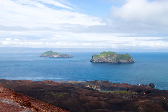 Westman Islands beach day view, Iceland landscape.