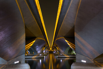 Beautiful night angle of the Esplanade Bridge in Singapore - obrazy, fototapety, plakaty