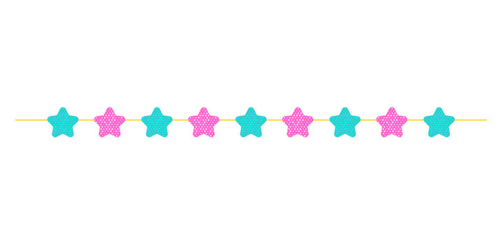 A garland of pink and green stars. Thread with ornaments. A holiday attribute. Vector © siaminka