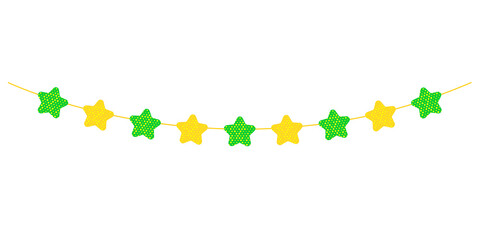 A garland of pink and green stars. Thread with ornaments. A holiday attribute. Vector
