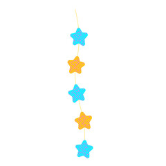 A garland of yellow and blue stars. Thread with ornaments. A holiday attribute. Vector