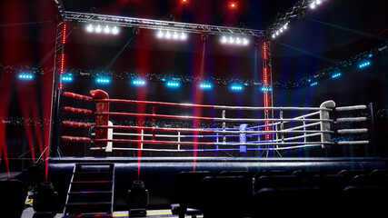 Empty boxing arena waiting new round 