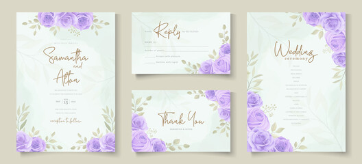Elegant wedding invitation template with floral purple