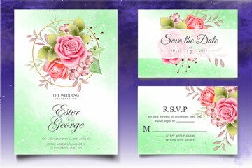 Watercolor Bloom Roses Wedding Card Set