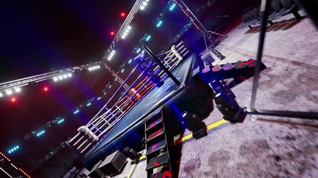 Empty boxing arena waiting new round . fly camera 4k hi quality video render. High quality 4k footage