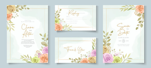 Fototapeta na wymiar Beautiful floral wedding invitation template