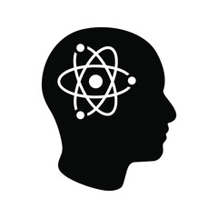 Man head mind thinking vector icon atom on white background color editable