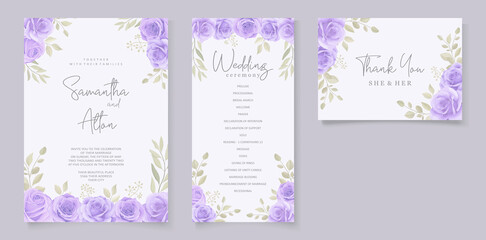 Fototapeta na wymiar Elegant wedding invitation template with floral purple