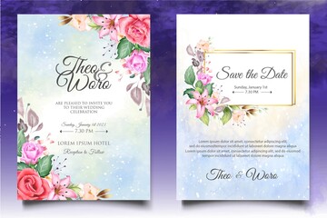 Watercolor Bloom Roses Wedding Card Set