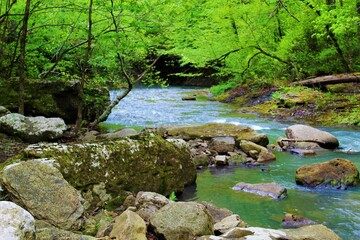 Beautiful mountain waterfall in the Ozarks. 