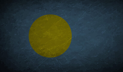 Flag of Palau with the effect of crumpled paper and grunge