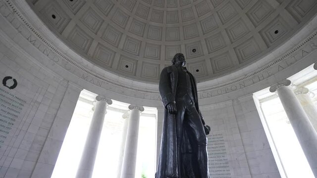 Orbit shot of Thomas Jefferson inside the Jefferson Memorial on the National Mall in Washington, DC.