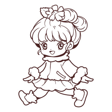 Cartoon line art. Cute girl doodle. Cartoon character. Kawaii style design. Children images. coloring page. They are great for decoration or as part of a design.