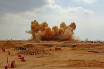 Dust clouds after the detonator blast in the Desert