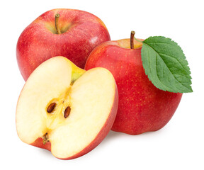 Fresh Red apple isolated on white background, Red Envy apple with leaves on white background With...