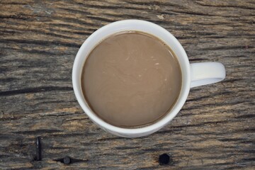 Hot coffee with milk latte on cup beverage breakfast