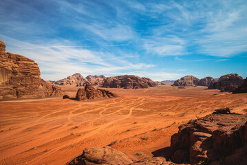 Fototapeta na wymiar Wadi Rum desert, or Valley of the Moon, in Jordan