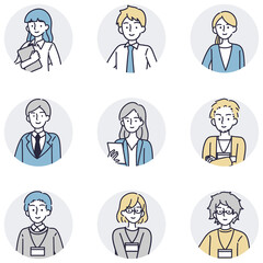 笑顔の男女セット　シンプルイラスト