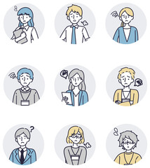 困り顔の男女セット　シンプルイラスト