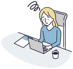リモートワーク 困り顔女性 シンプルイラスト