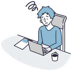 リモートワーク 困り顔男性 シンプルイラスト