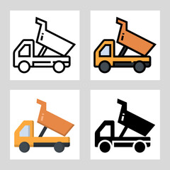 dump truck icon vector design in filled, thin line, outline and flat style.