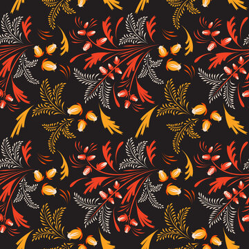 Folk floral pattern. Abstract flowers surface design. Seamless pattern