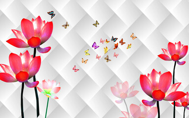 3d illustration of wallpaper pictures of flowers and butterflies and natural scenery