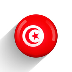 Glass light ball with flag of Tunisia. Round sphere, template icon. Tunisian national symbol. Glossy realistic ball, 3D abstract vector illustration highlighted on a white background. Big bubble