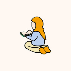 Cute hijab girl reading a book logo illustration